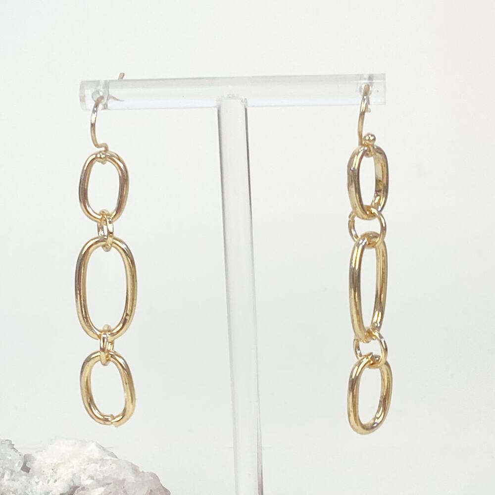 Gold Earrings Dangly Chain Link Earrings Gold Tone - Picture 5 of 9